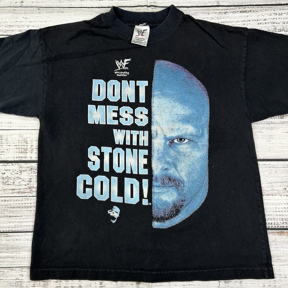 VTG WWF 90s Stone Cold Steve Austin T- Shirt Youth L 14-16 Black Don't Mess With